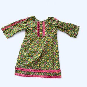 Dark Green Mirror Neck Kutch Embroidery Ajrak Print Cotton Kurti 2yo